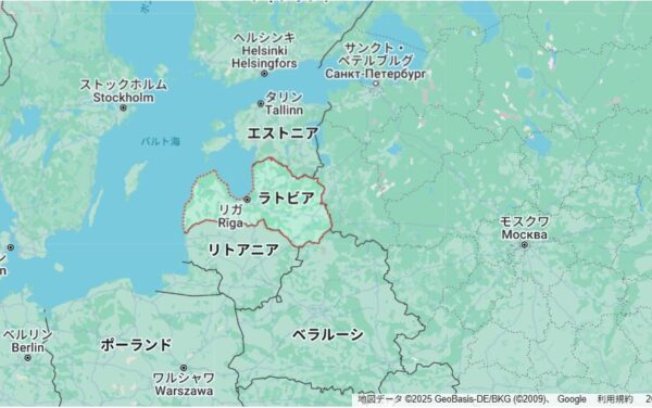 世界地図からのラトビアの位置を示した画像